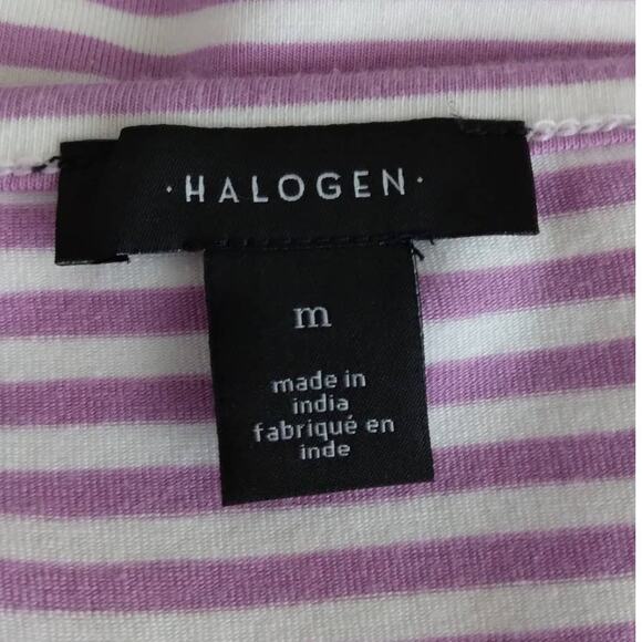 Halogen Lilac Striped Blouse Size Medium Square Neckline 3/4 Sleeve Pullover - Picture 6 of 7
